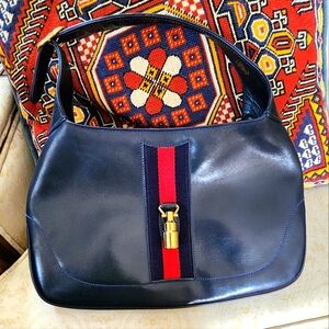 Vintage Gucci Jackie Navy Kid Leather Purse Bag with Dust Cover